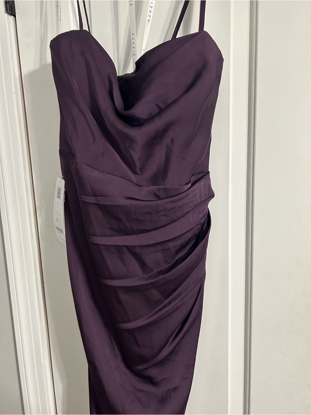 Azazie Plum Strapless Cowl Neck Draped Dress